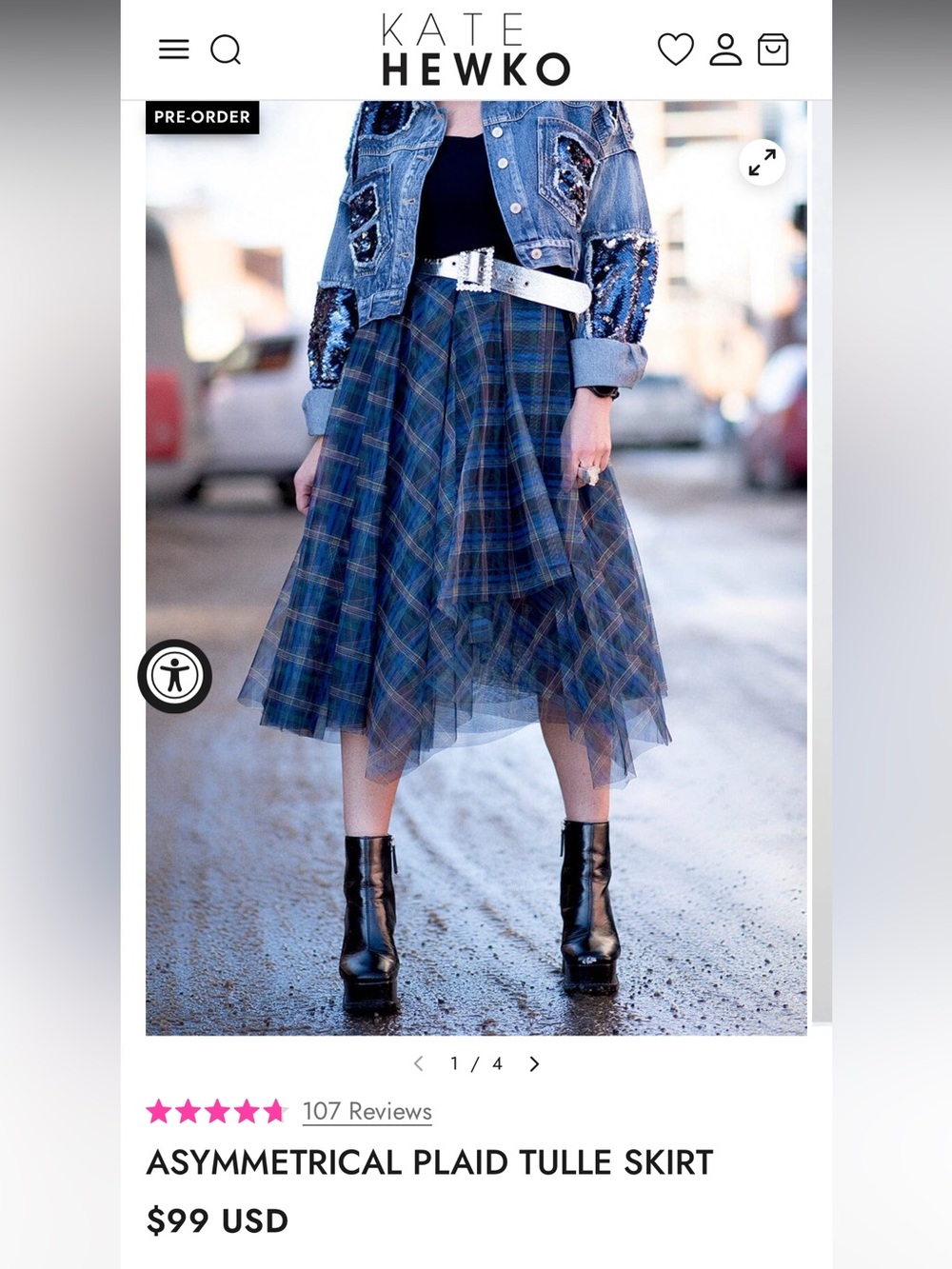 Kate Hewko Plaid Skirt in Black and Blue - Feminine A-Line Style - Picture 6 of 8